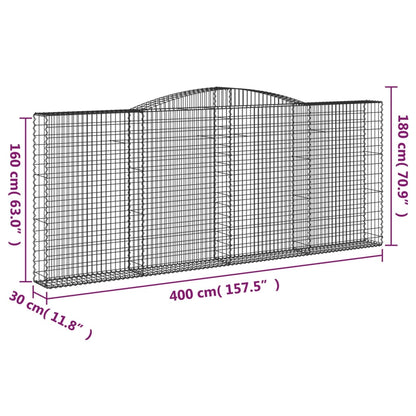 Gabionen mit Hochbogen 6 Stk. 400x30x160/180cm Verzinktes Eisen