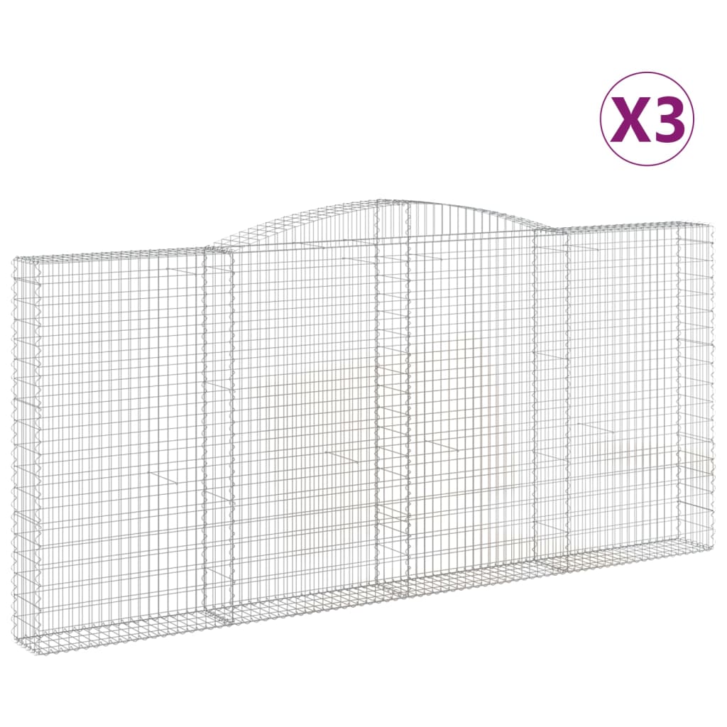 Gabionen mit Hochbogen 3 Stk. 400x30x180/200cm Verzinktes Eisen