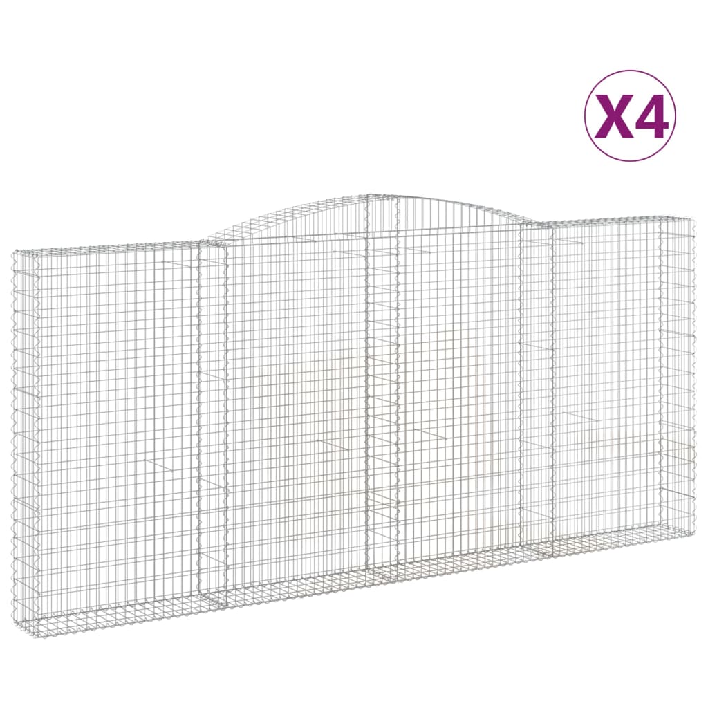 Gabionen mit Hochbogen 4 Stk. 400x30x180/200cm Verzinktes Eisen