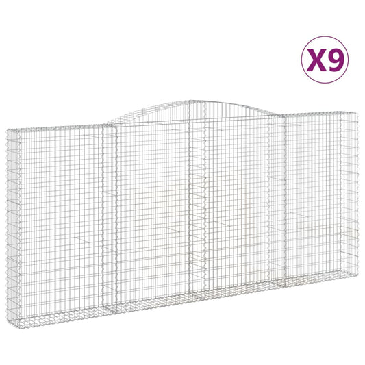 Gabionen mit Hochbogen 9 Stk. 400x30x180/200cm Verzinktes Eisen