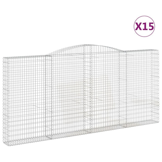 Gabionen mit Hochbogen 15Stk. 400x30x180/200cm Verzinktes Eisen