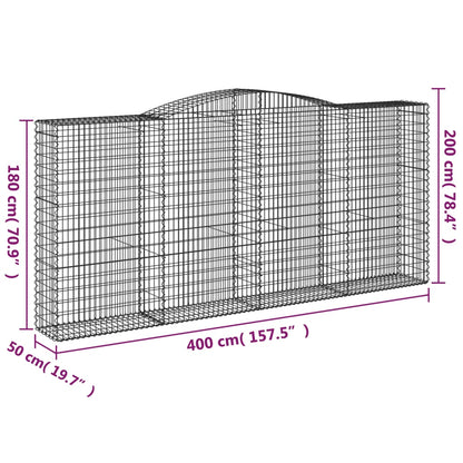 Gabionen mit Hochbogen 4 Stk. 400x50x180/200cm Verzinktes Eisen