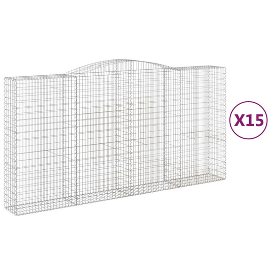 Gabionen mit Hochbogen 15Stk. 400x50x200/220cm Verzinktes Eisen