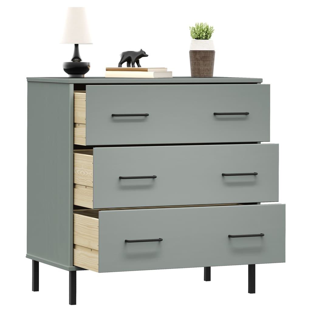 Skænk OSLO med 3 skuffer Grå 77x40x79,5 cm massivt træ