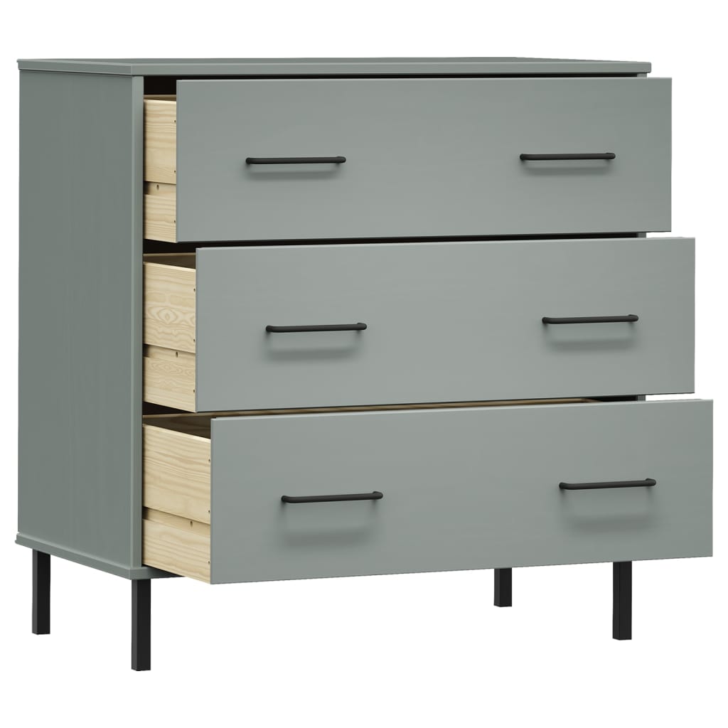 Skænk OSLO med 3 skuffer Grå 77x40x79,5 cm massivt træ