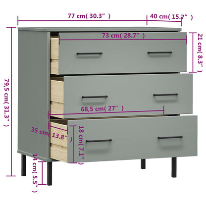 Skænk OSLO med 3 skuffer Grå 77x40x79,5 cm massivt træ