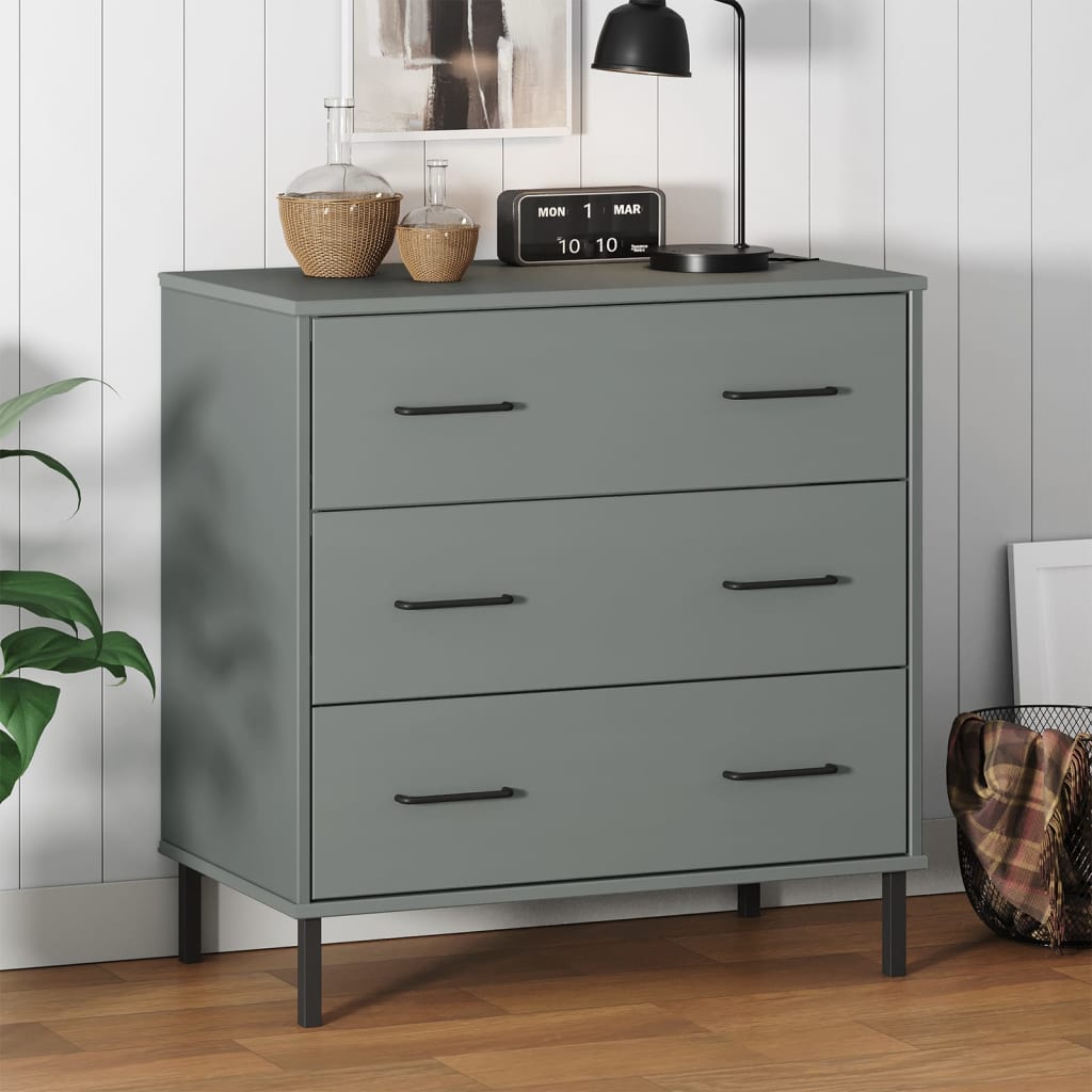Skænk OSLO med 3 skuffer Grå 77x40x79,5 cm massivt træ