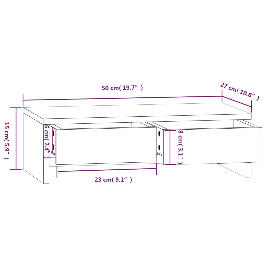 Monitorstativ 50x27x15 cm massivt fyrretræ