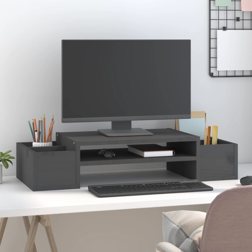 Skærmstativ Grå 70x27,5x15 cm Massiv fyrretræ
