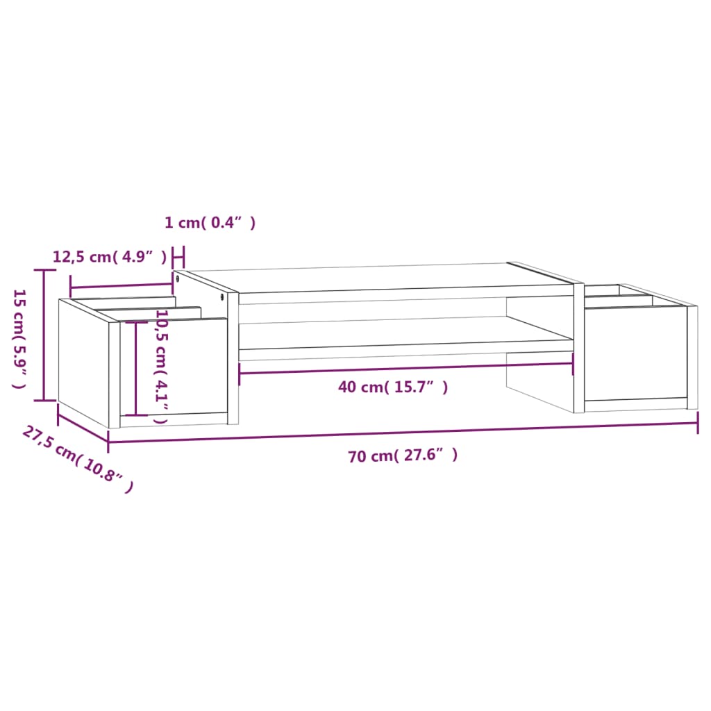 Skærmstativ Grå 70x27,5x15 cm Massiv fyrretræ