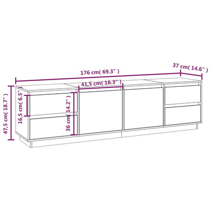 TV-skab Hvid 176x37x47,5 cm Massiv Fyr