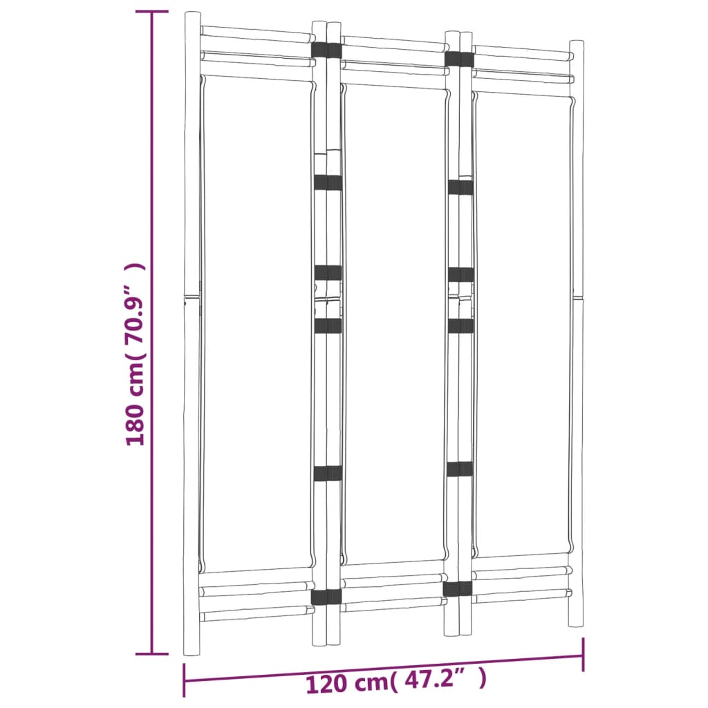 3-delt Foldeskærm 120 cm Bambus og lærred