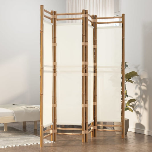 4-delt Foldeskærm 160 cm Bambus og lærred