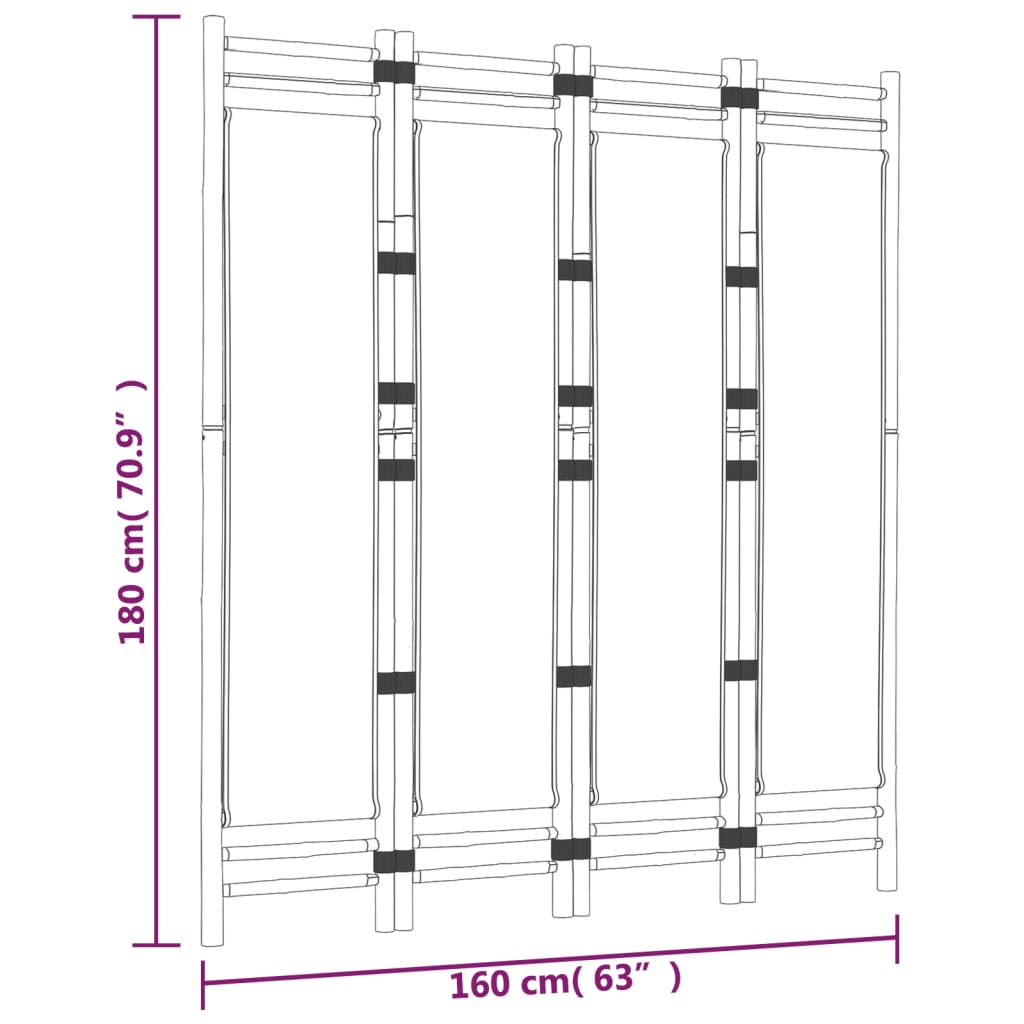 4-delt Foldeskærm 160 cm Bambus og lærred