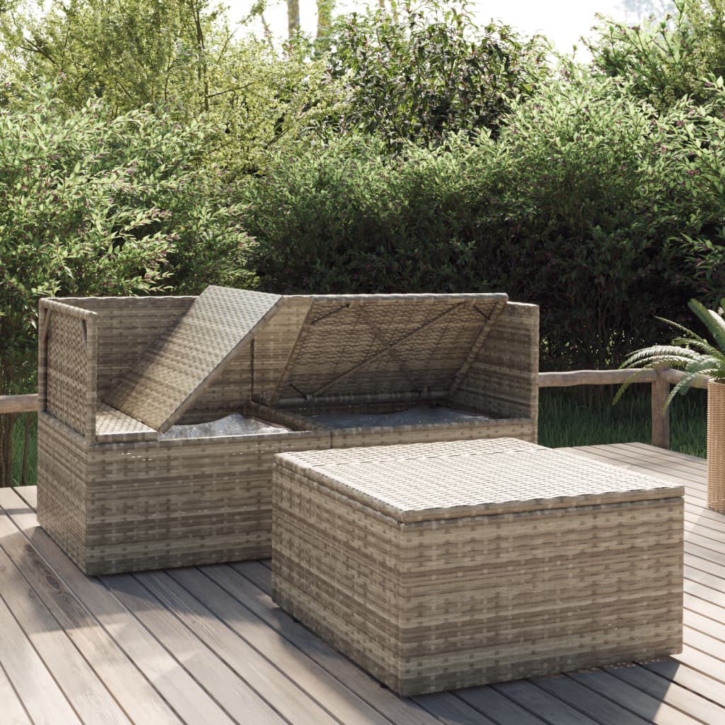 3-tlg. Garten-Lounge-Set mit Kissen Grau Poly Rattan