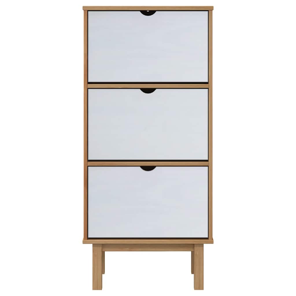 Schuhschrank OTTA mit 3 Schubladen Braun&Weiß Massivholz Kiefer