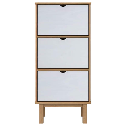 Schuhschrank OTTA mit 3 Schubladen Braun&Weiß Massivholz Kiefer