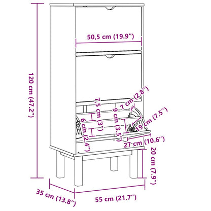 Schuhschrank OTTA mit 3 Schubladen Braun&Weiß Massivholz Kiefer