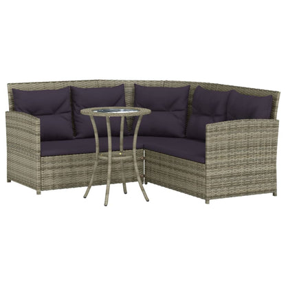 2-tlg. Sofagarnitur in L-Form mit Kissen Grau Poly Rattan