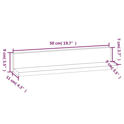 Væghylder 2 stk 50x11x9 cm massiv fyrretræ