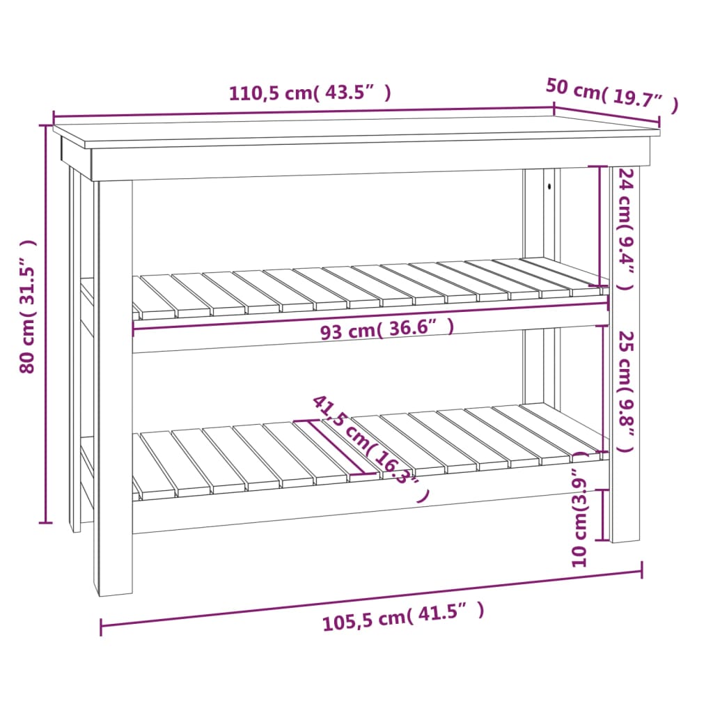 Werkbank Weiß 110,5x50x80 cm Massivholz Kiefer