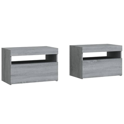 Nachttische 2 Stk. mit LED-Leuchten Grau Sonoma 60x35x40 cm