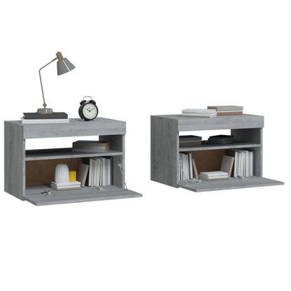 Nachttische 2 Stk. mit LED-Leuchten Grau Sonoma 60x35x40 cm