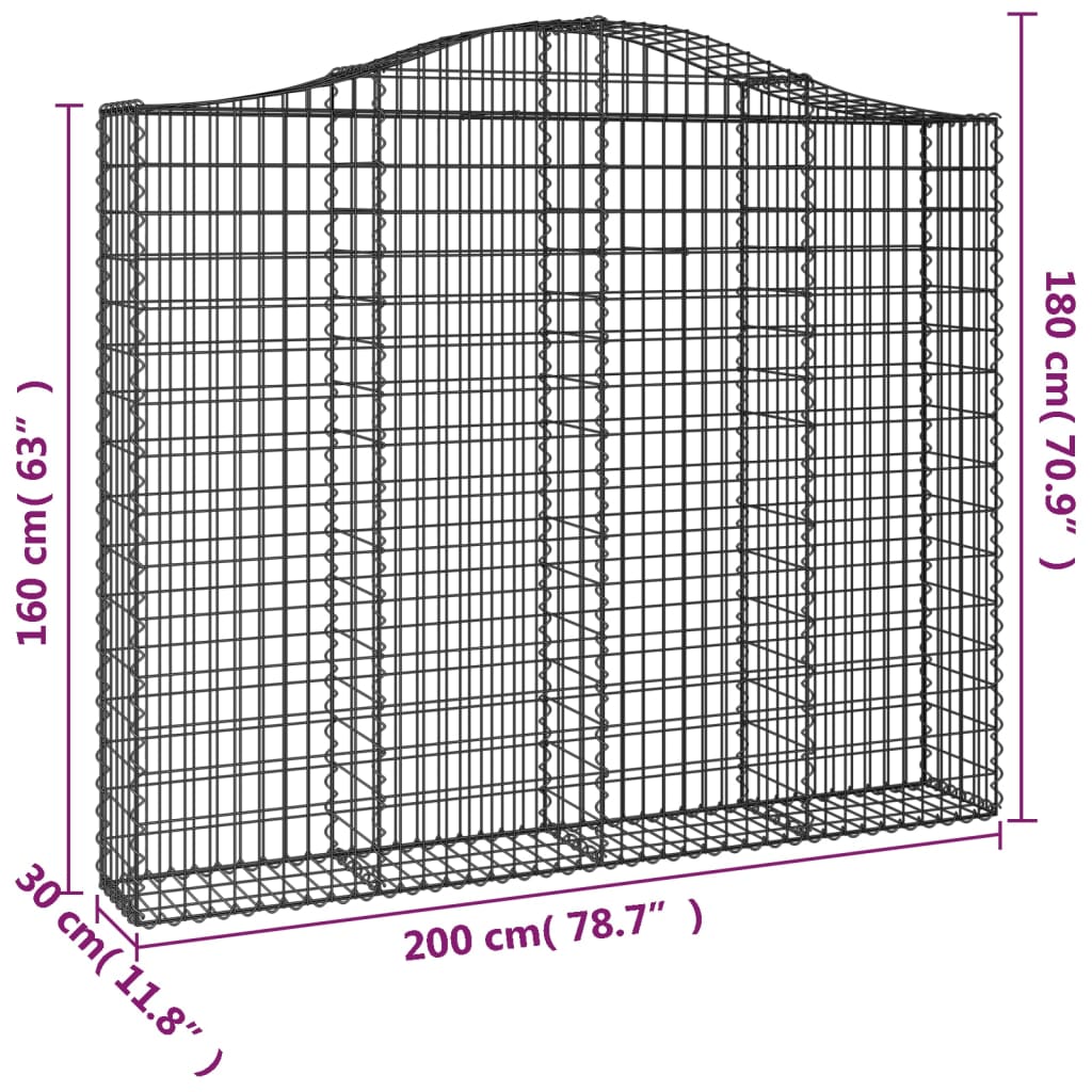 Gabion med høj bue 200x30x160/180 cm Galvaniseret jern