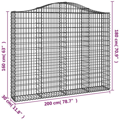 Gabion med høj bue 200x30x160/180 cm Galvaniseret jern