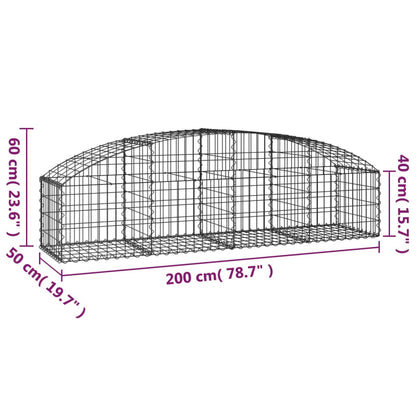 Gabione mit Hochbogen 200x50x40/60 cm Verzinktes Eisen