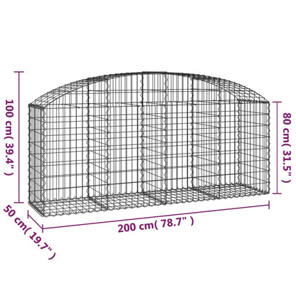 Gabione mit Hochbogen 200x50x80/100 cm Verzinktes Eisen