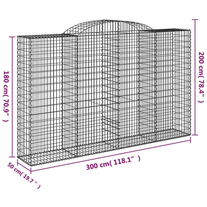 Gabione mit Hochbogen 300x50x180/200 cm Verzinktes Eisen