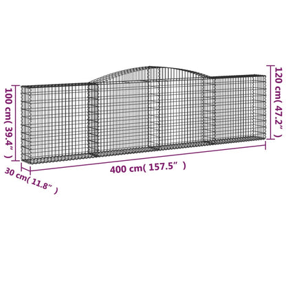 Gabione mit Hochbogen 400x30x100/120 cm Verzinktes Eisen