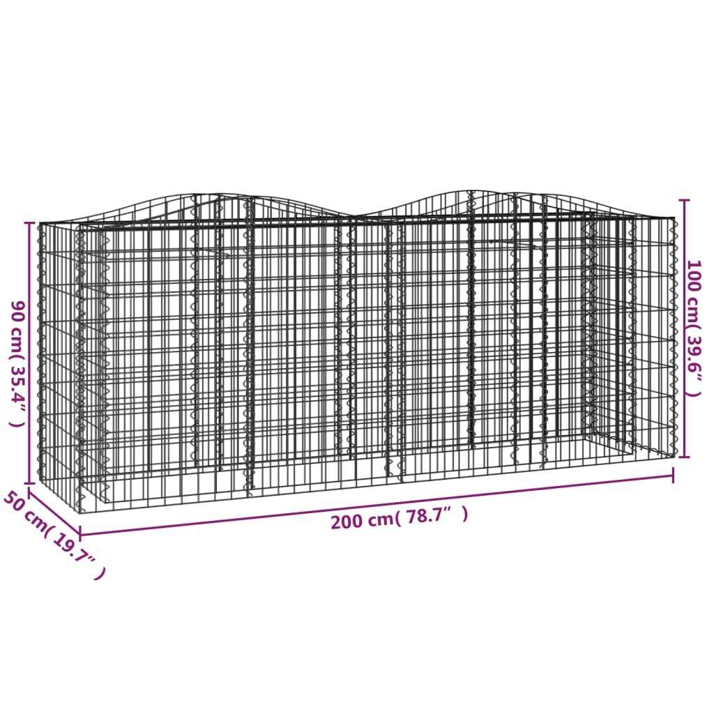 Gabion højbed med høj bue 200x50x100 cm Galvaniseret jern