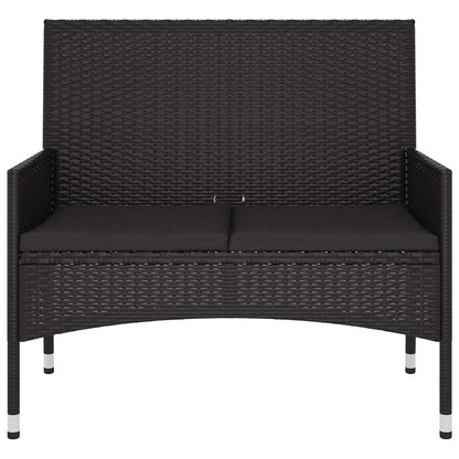 Gartenbank 2-Sitzer mit Kissen Schwarz Poly Rattan