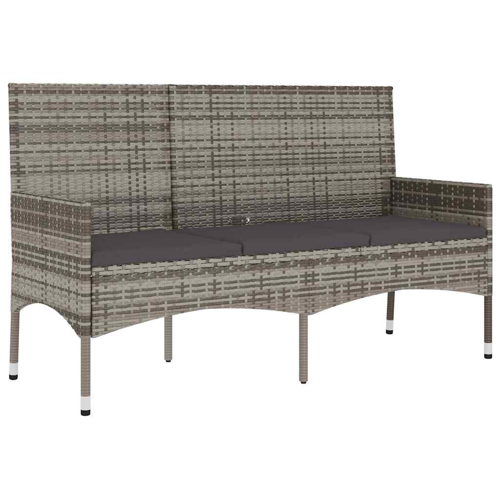 Gartenbank 3-Sitzer mit Kissen Grau Poly Rattan