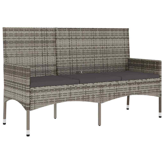 Gartenbank 3-Sitzer mit Kissen Grau Poly Rattan
