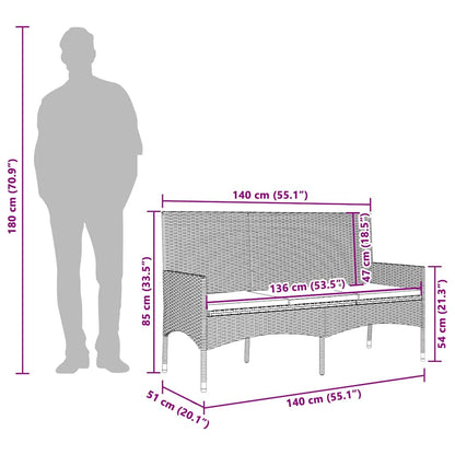 Gartenbank 3-Sitzer mit Kissen Grau Poly Rattan
