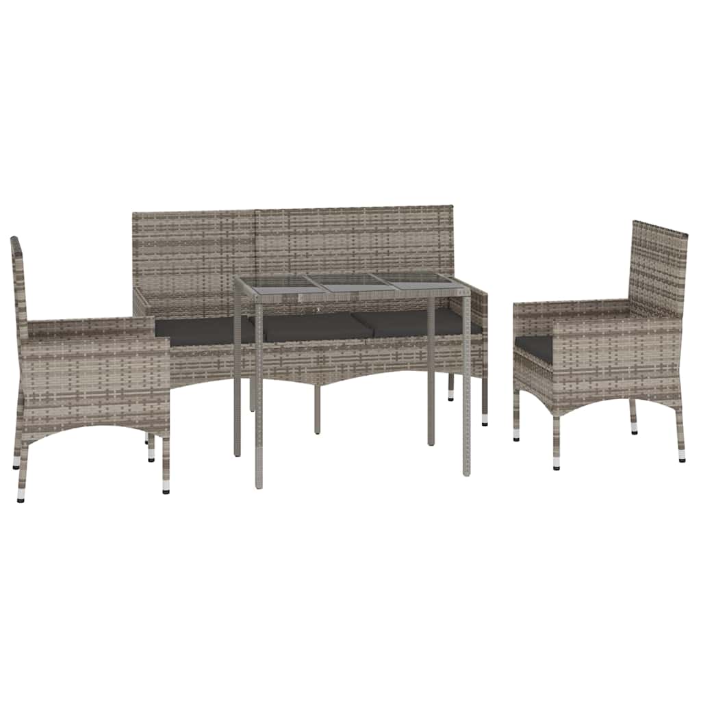 4-tlg. Garten-Lounge-Set mit Kissen Grau Poly Rattan