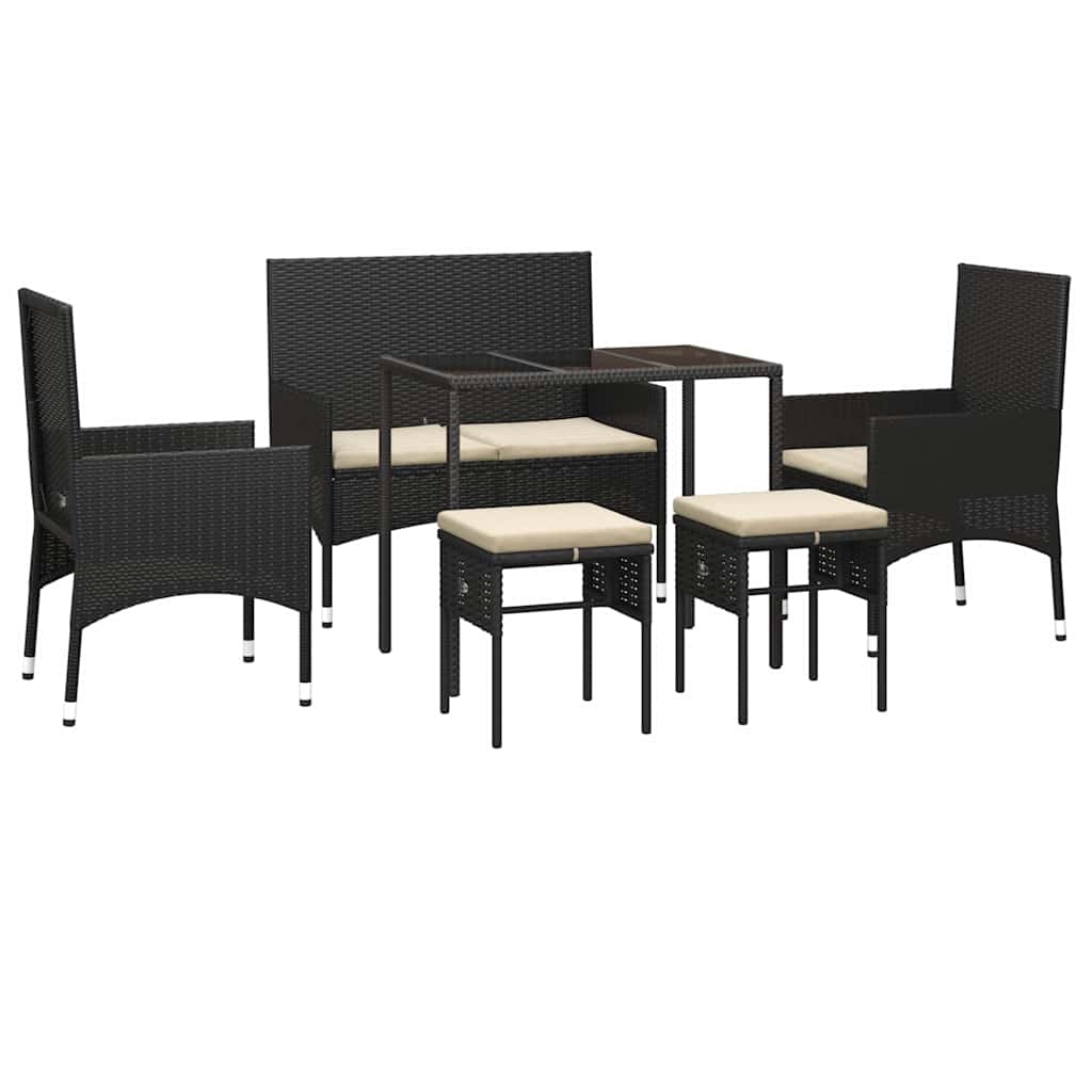 6-tlg. Garten-Lounge-Set mit Kissen Schwarz Poly Rattan
