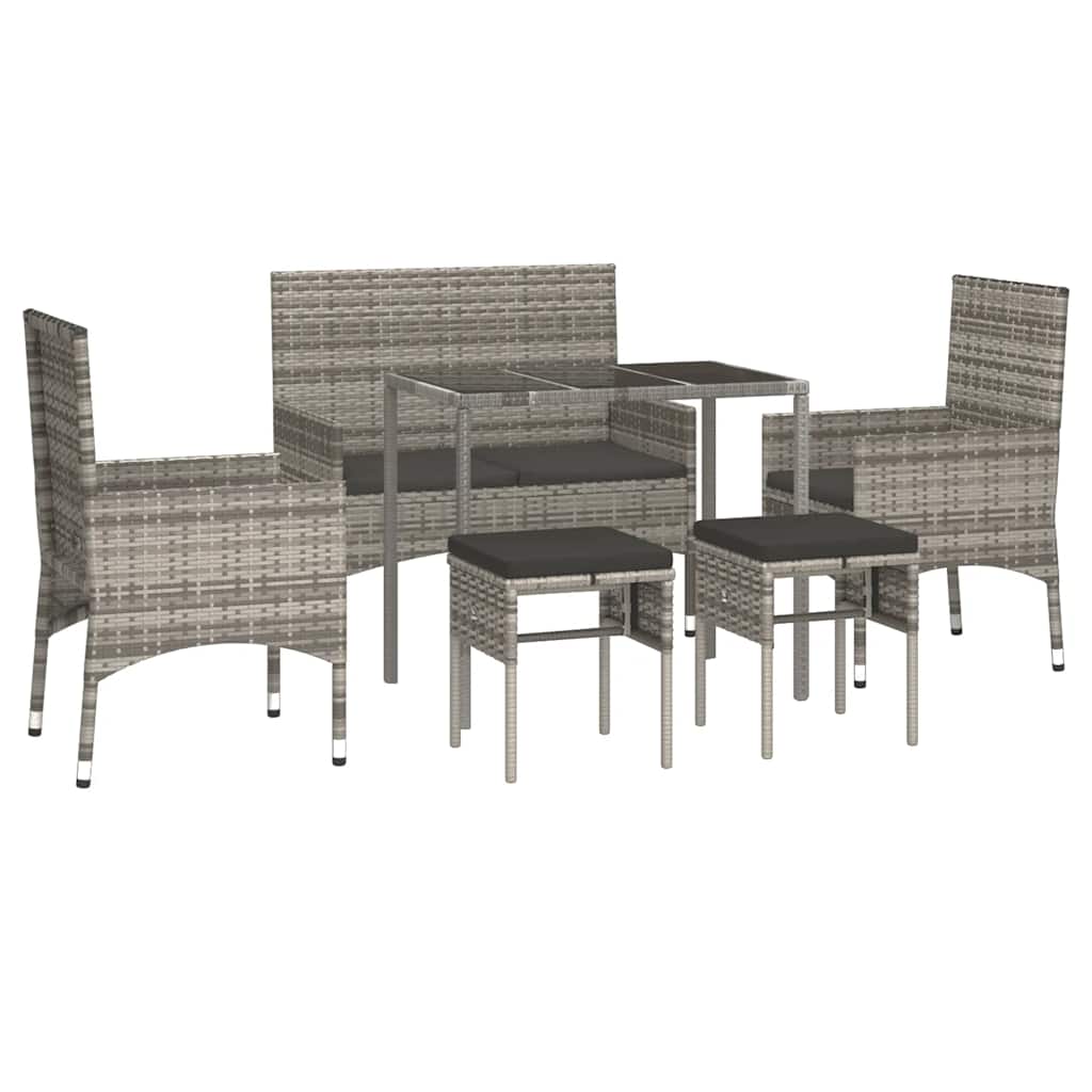 6-tlg. Garten-Lounge-Set mit Kissen Grau Poly Rattan