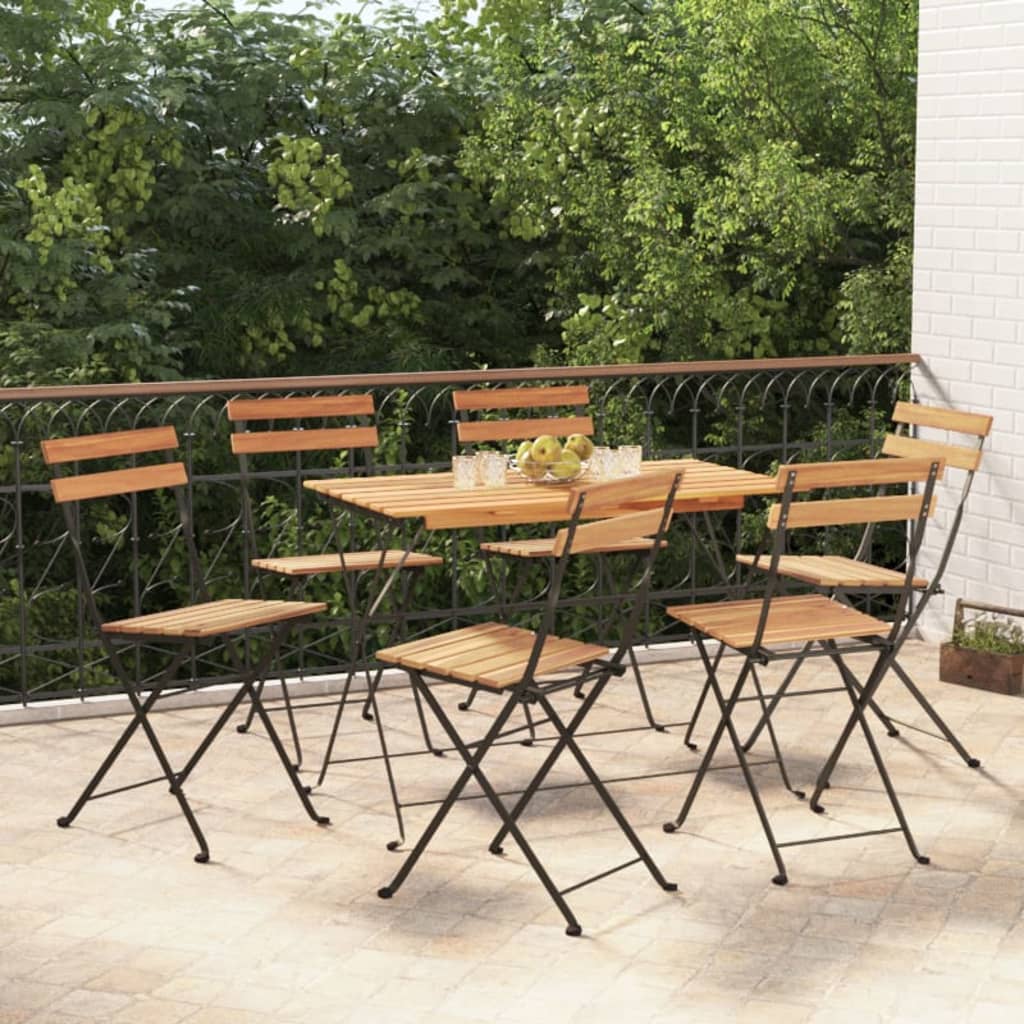 7-tlg. Bistro-Set Klappbar Massivholz Akazie und Stahl