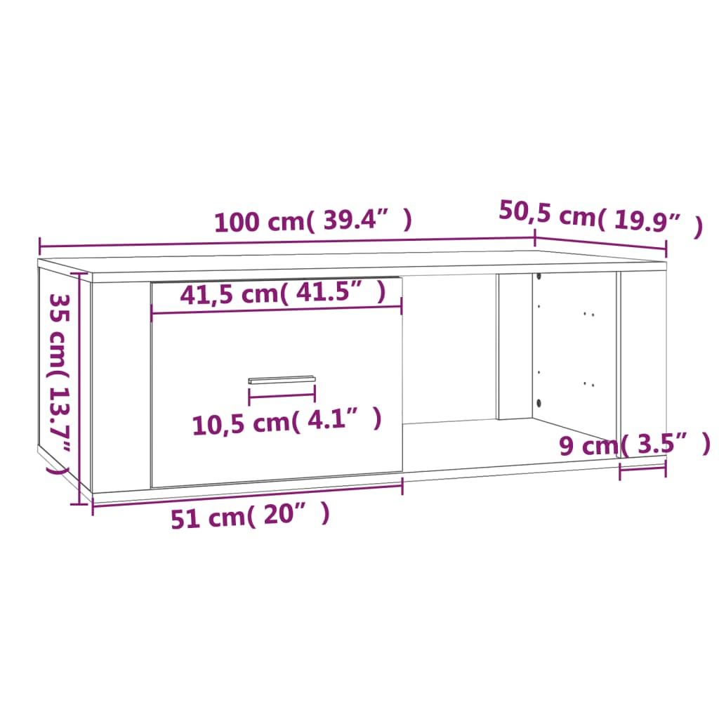 Sofabord Hvid 100x50,5x35 cm Træ Materiale