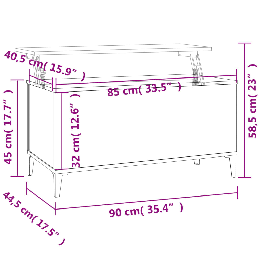 Sofabord Sort 90x44,5x45 cm Træ Materiale