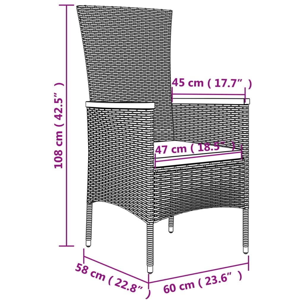 Gartenstühle mit Kissen 4 Stk. Poly Rattan Schwarz