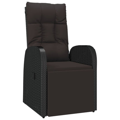 Gartensessel Verstellbar mit Kissen Schwarz Poly Rattan