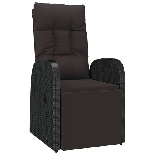 Gartensessel Verstellbar mit Kissen Schwarz Poly Rattan