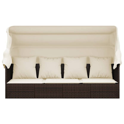 Outdoor-Loungebett mit Dach und Kissen Braun Poly Rattan