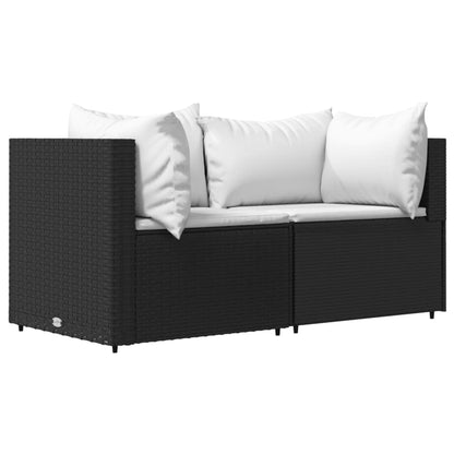 Garten-Ecksofas mit Kissen 2 Stk. Schwarz Poly Rattan