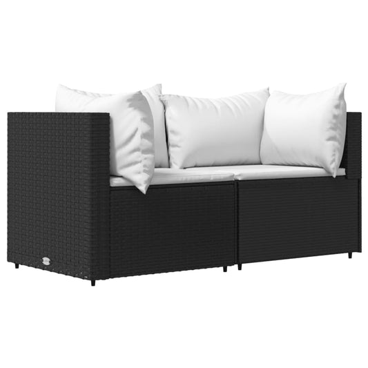 Garten-Ecksofas mit Kissen 2 Stk. Schwarz Poly Rattan